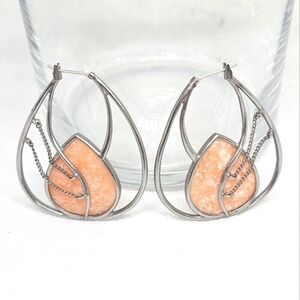 Sunstone wire wrapped lotus in silver tone Earrings